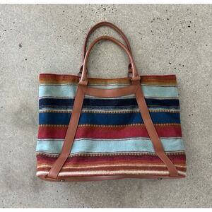 Pendleton Large Tote Bag‎ Southwest Design Wool Leather As Is Damage
